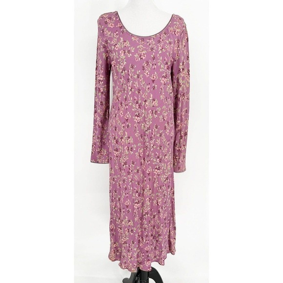 Vintage Karavan Purple Floral Bias Cut Maxi Dress Long Sleeve XL Ditsy Floral - Picture 2 of 9
